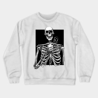 Halloween skeleton drinking coffee black Crewneck Sweatshirt